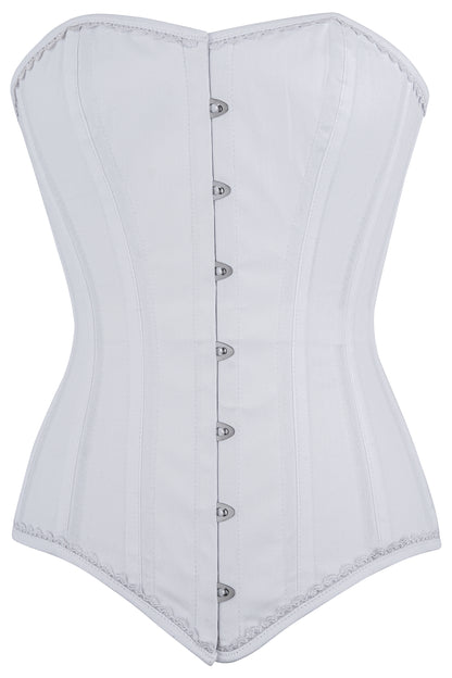 White Overbust Corset – Double Steel Boned Waist Trainer with Lace-Up Back | Premium Cotton