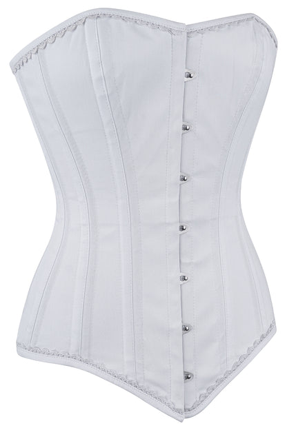 White Overbust Corset – Double Steel Boned Waist Trainer with Lace-Up Back | Premium Cotton