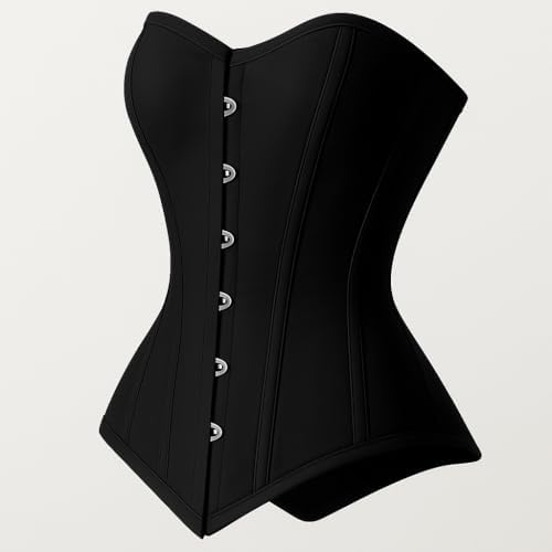 Black Overbust Corset | Double Steel Boned | Waist Training & Elegant Shapewear | 26 Spiral Flexible Bones