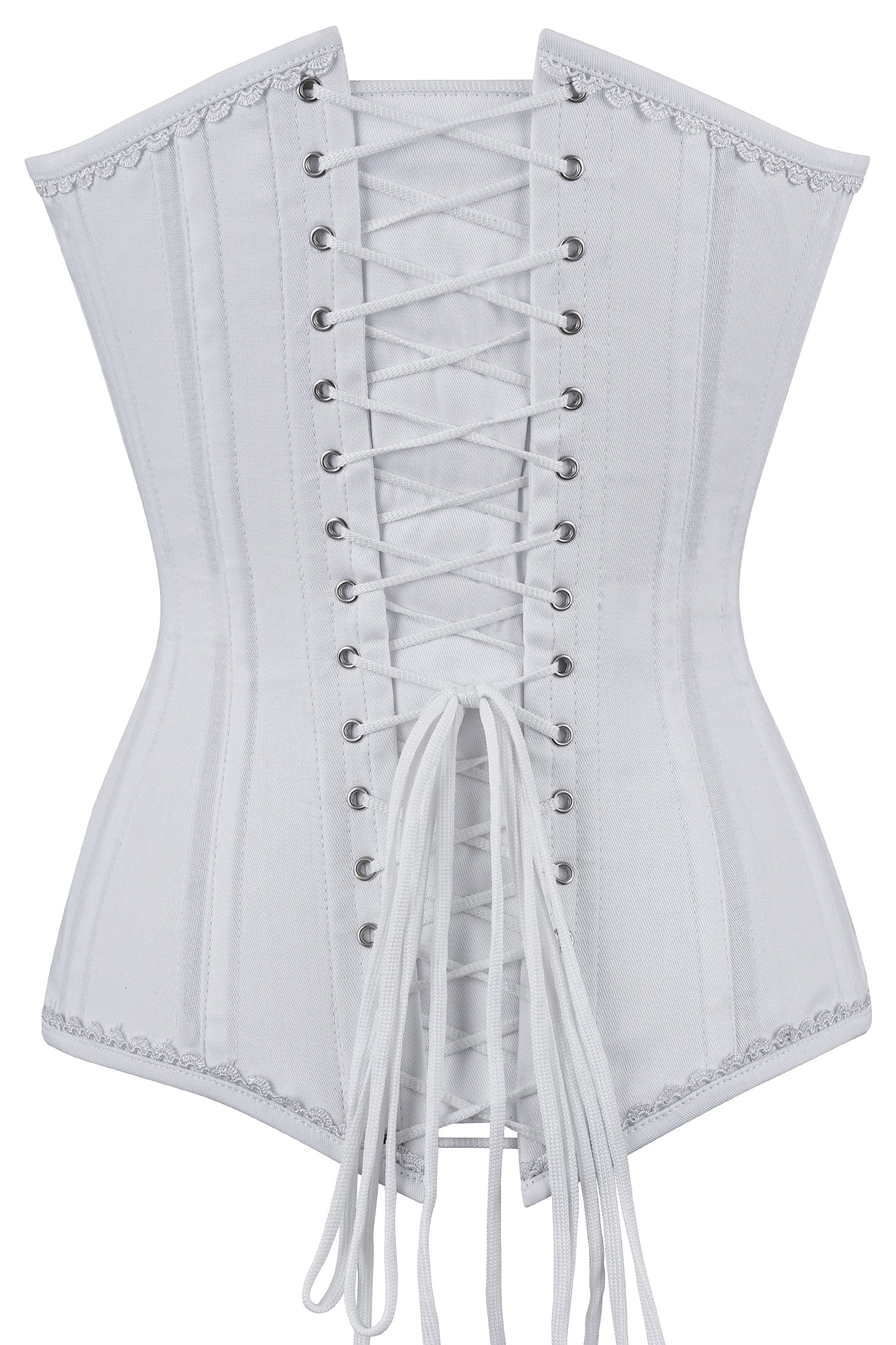 White Overbust Corset – Double Steel Boned Waist Trainer with Lace-Up Back | Premium Cotton