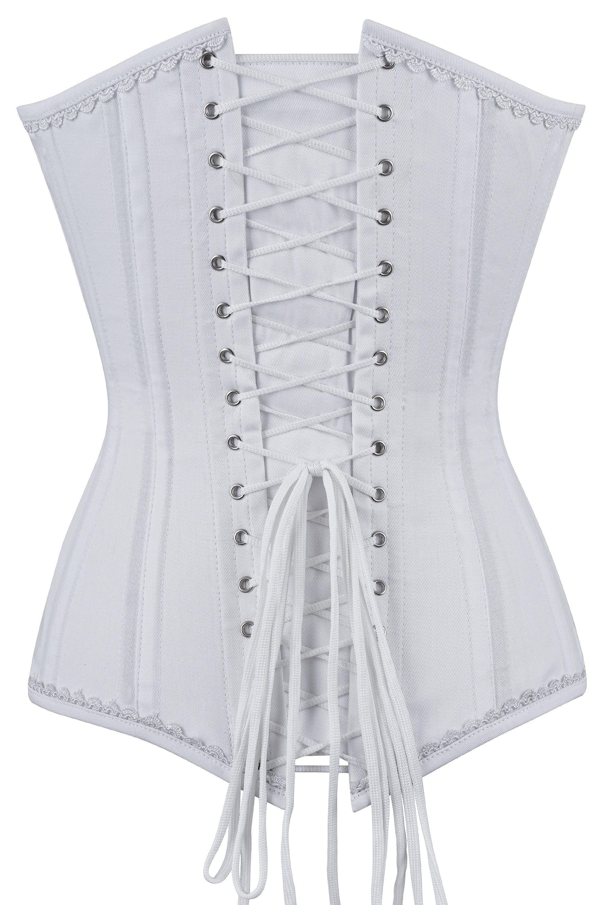 White Overbust Corset – Double Steel Boned Waist Trainer with Lace-Up Back | Premium Cotton