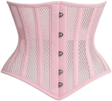 Pink Mesh Underbust Corset Waist Trainer for Women | Steel Boned Shapewear | Waist Cincher & Curve Definition