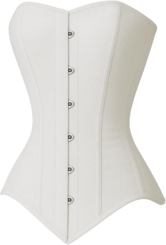 White Overbust Corset – Double Steel Boned | Premium Cotton, Lace-Up Back, Waist Training & Posture Support