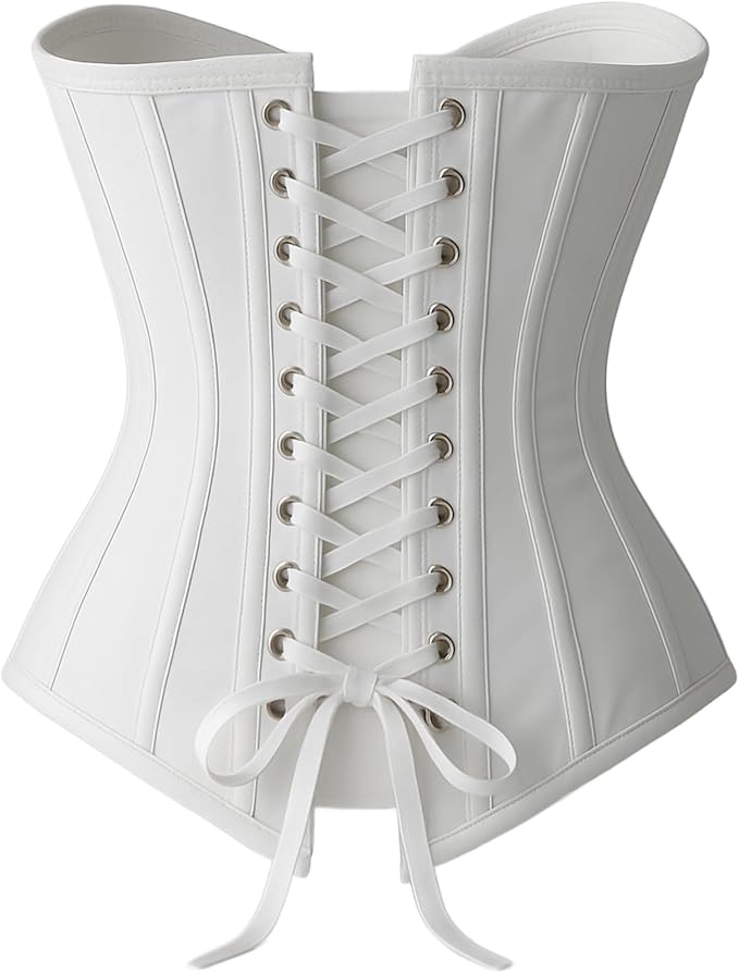 White Overbust Corset – Double Steel Boned | Premium Cotton, Lace-Up Back, Waist Training & Posture Support
