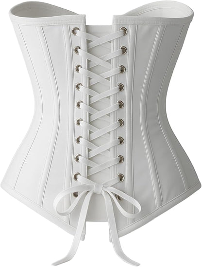 White Overbust Corset – Double Steel Boned | Premium Cotton, Lace-Up Back, Waist Training & Posture Support