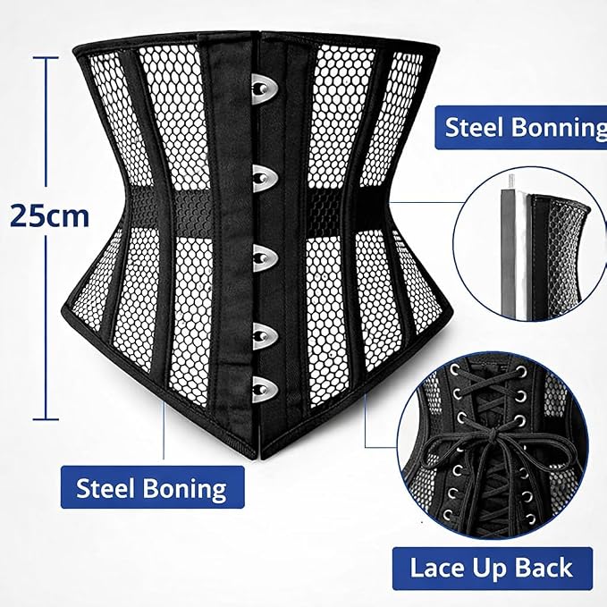 Steel Boned Underbust Corset – Mesh Waist Trainer for Women | Tummy Control Shapewear, Slimming & Posture Support