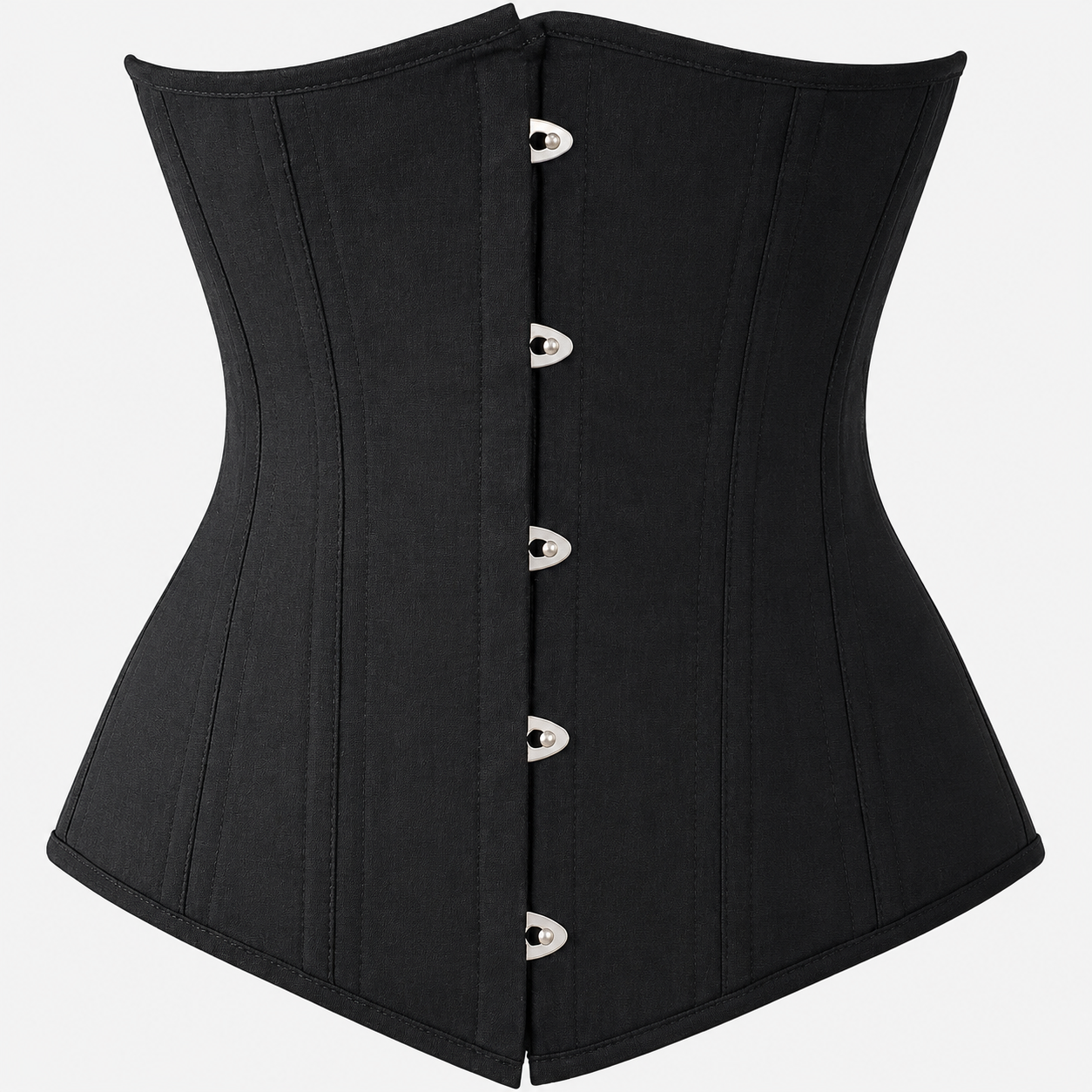 Black Underbust Corset – 24 Steel Bones, 100% Cotton Waist Training Corset with Busk Front & Lace-Up Back