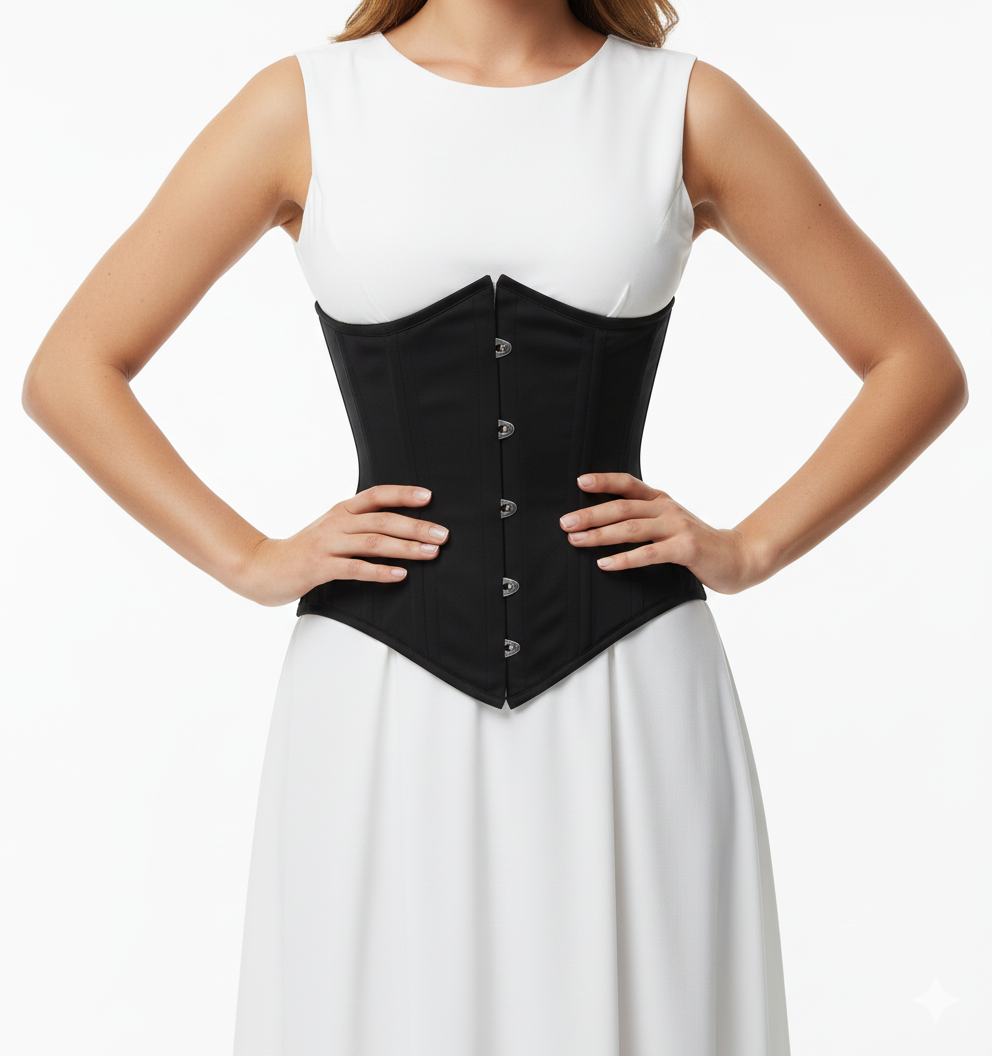 Black Underbust Corset | Steel Boned Waist Trainer | Slimming & Posture Support