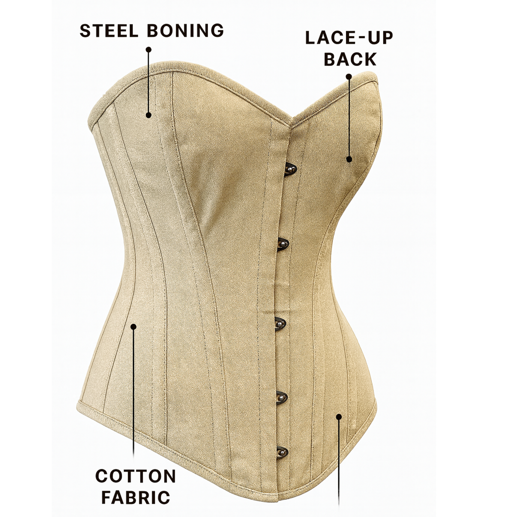 Nude Overbust Corset – Steel Boned | Lace-Up Back, Waist Training, Posture Support & Fashion Wear