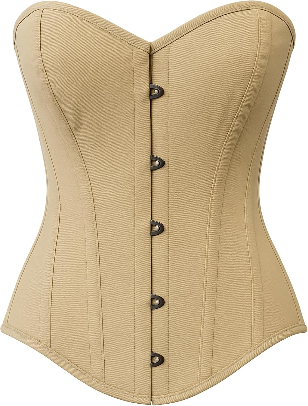 Nude Cotton Underbust Corset – 5 Busk Closures, Steel Boned Waist Trainer with Lace-Up Back