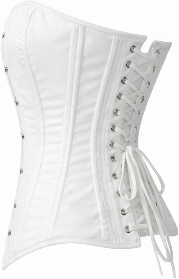 White Overbust Corset – Double Steel Boned | Premium Cotton, Lace-Up Back, Waist Training & Posture Support
