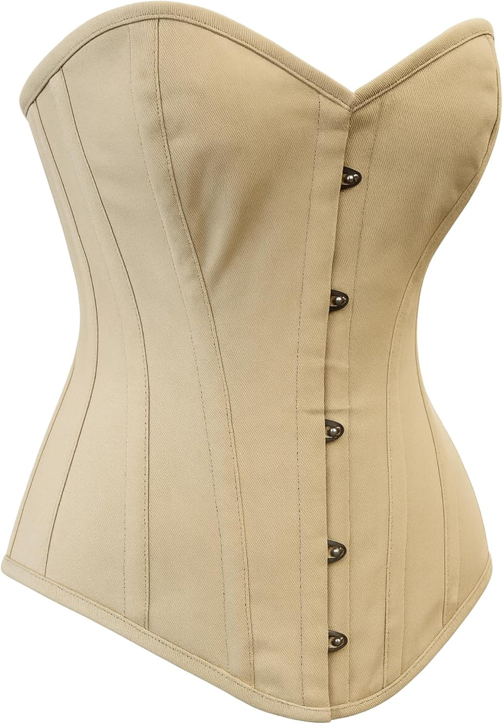 Nude Cotton Underbust Corset – 5 Busk Closures, Steel Boned Waist Trainer with Lace-Up Back