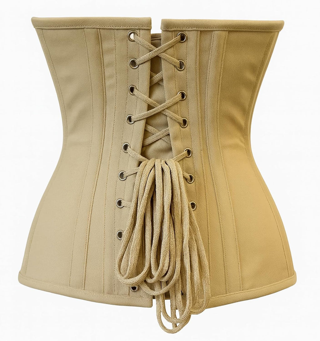 Nude Cotton Underbust Corset – 5 Busk Closures, Steel Boned Waist Trainer with Lace-Up Back