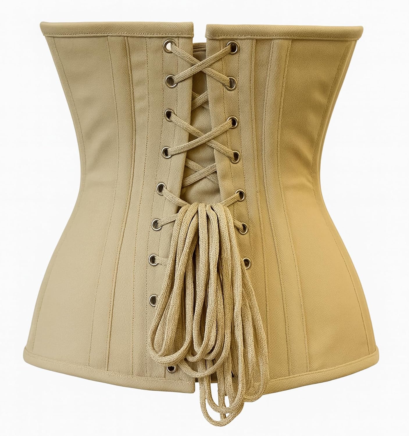 Nude Cotton Underbust Corset – 5 Busk Closures, Steel Boned Waist Trainer with Lace-Up Back